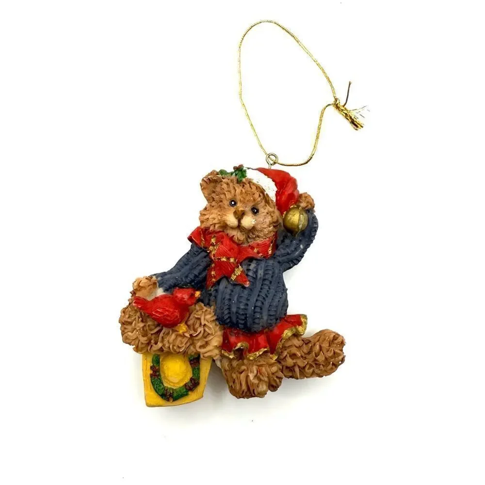 Holiday Bear Ornament Resin Unmarked